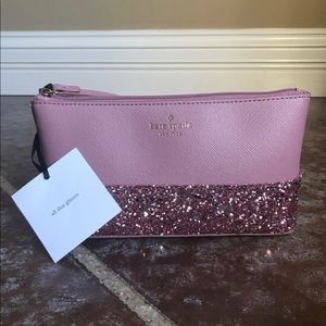 NWT Kate Spade Pink glitter cosmetic bag